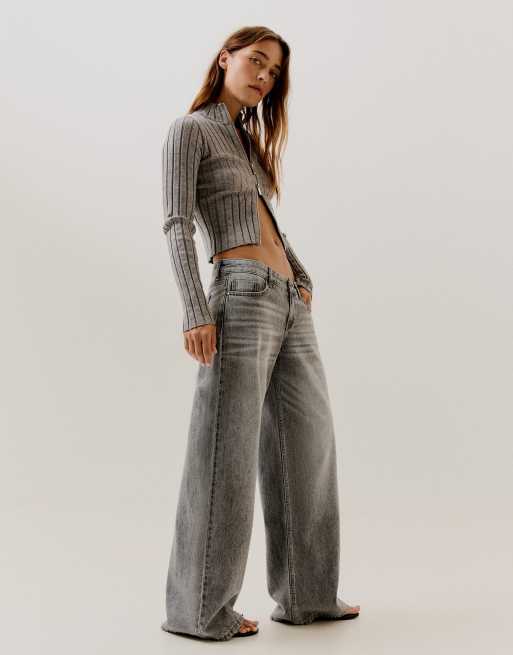 Bershka jean large taille basse gris clair, 2 de 5