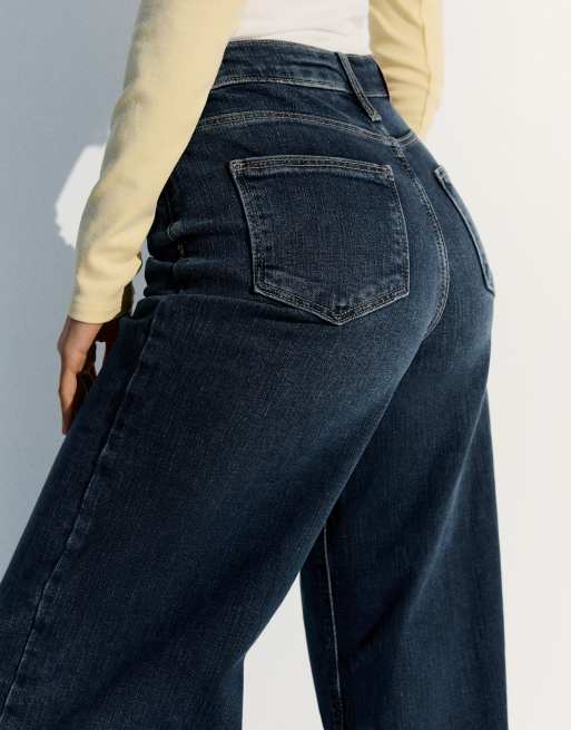 Bershka - Jean large taille haute - Bleu denim, 3 de 5