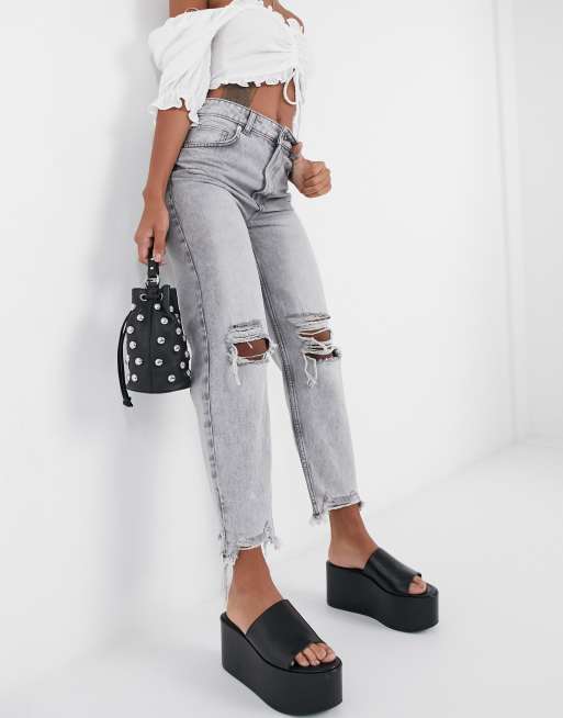 Jean mom 2025 fit déchiré bershka