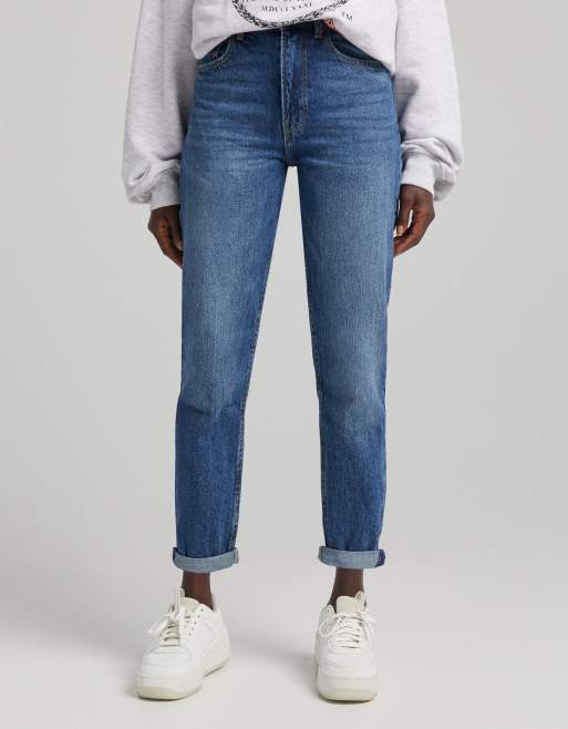 Jean mom discount taille haute bershka