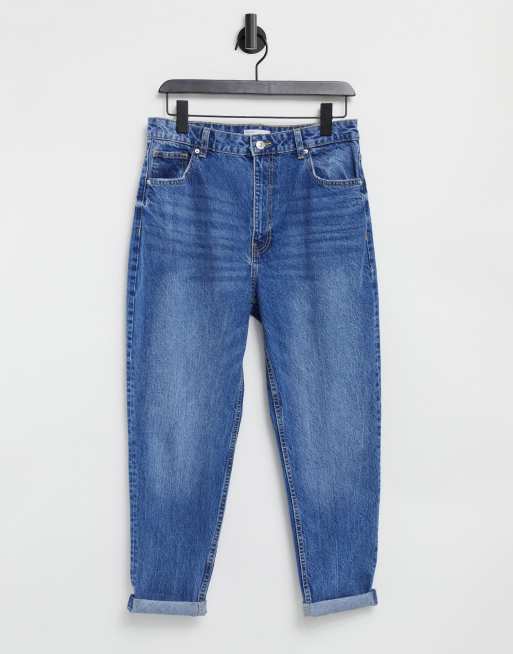 Bershka - Jean mom en coton - Bleu moyen - MBLUE