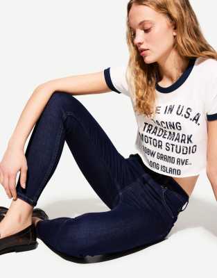 Bershka - Jean skinny à taille très haute - Bleu-Bleu marine