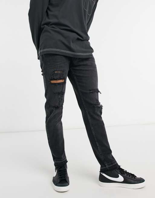 Jean skinny 2024 noir délavé homme