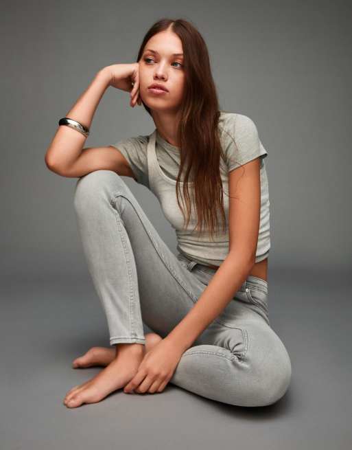 Bershka - Jean skinny doux à taille ultra haute - Gris clair, 4 de 4