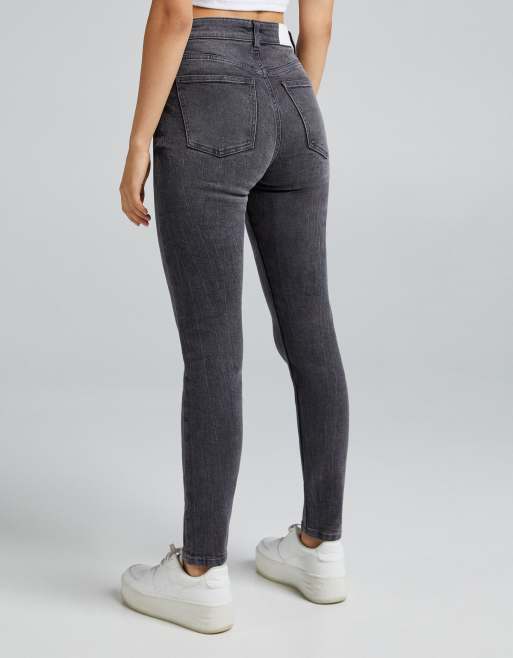 Bershka Jean skinny taille haute Gris ASOS