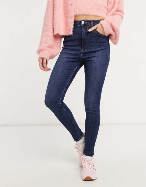 jean bleu taille haute bershka