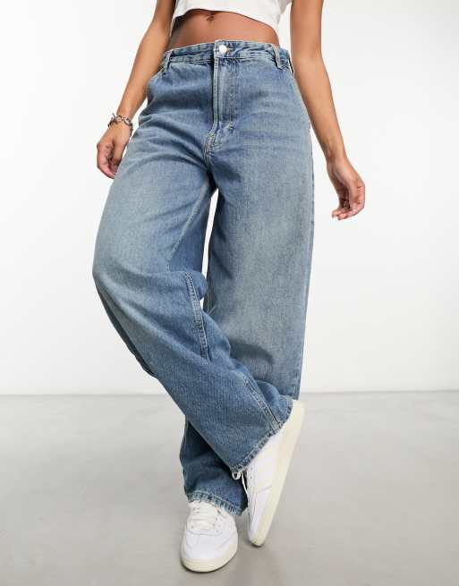 Bershka - Jean style skateur - Bleu moyen délavé effet sali, 3 de 4