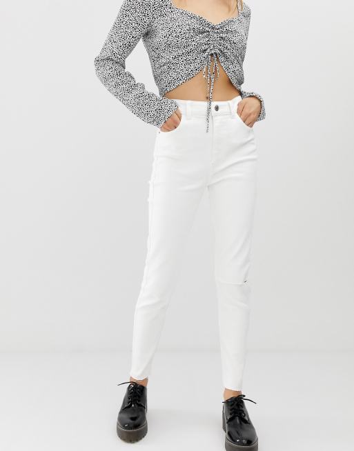 jean boyfriend blanc taille haute