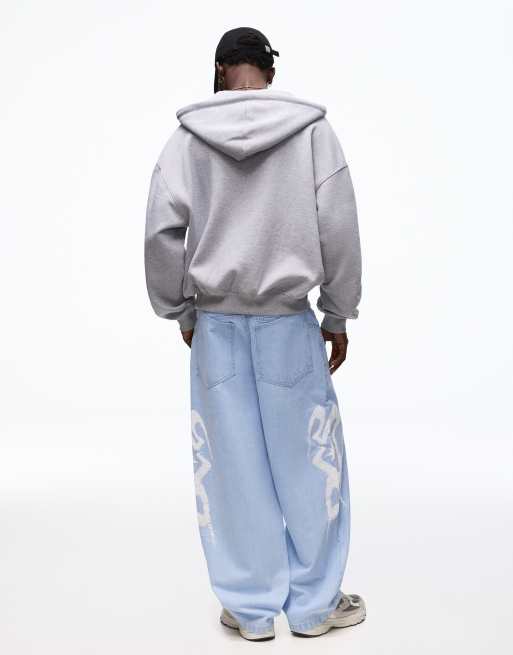 Bershka - Jean ultra baggy imprimé - Bleu clair, 3 de 4