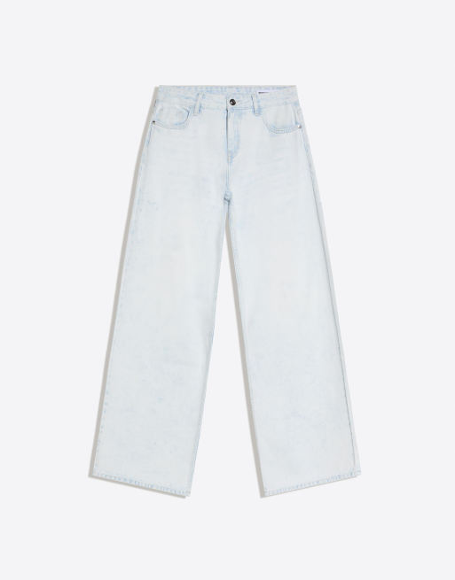 Bershka - Jeans a fondo ampio azzurri a vita bassa, 5 di 6