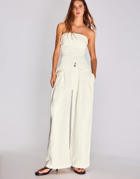 Bershka - Jeans a fondo ampio bianchi a vita bassa con pinces - view 1