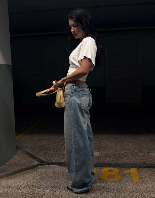 Bershka - Jeans a fondo ampio blu a vita bassa, 2 di 7