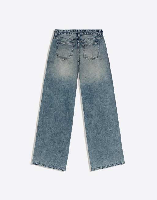 Bershka - Jeans a fondo ampio blu a vita bassa, 4 di 7