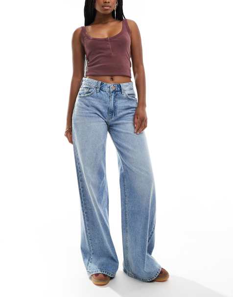 Bershka - Jeans a fondo ampio e vita alta blu lavaggio chiaro - view 1