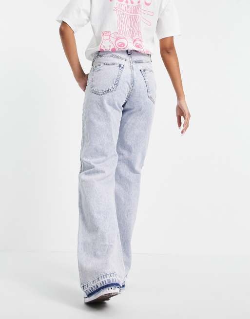 Bershka - Jeans a fondo ampio lavaggio blu candeggiato anni '90 con strappi, 2 di 4