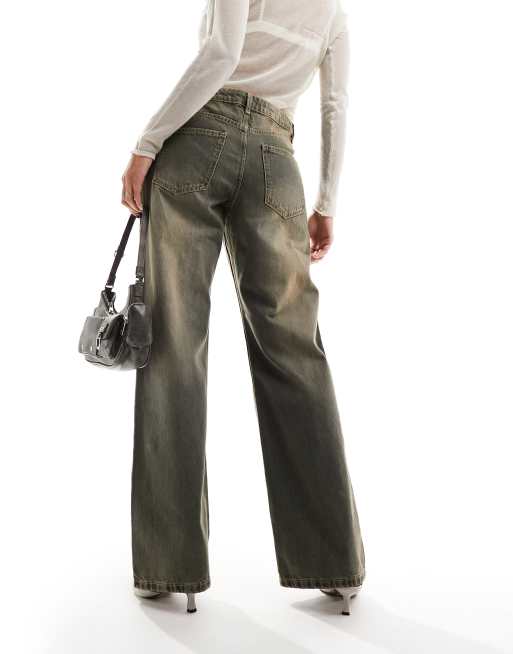Bershka - Jeans a fondo ampio marrone effetto sporco, 3 di 5