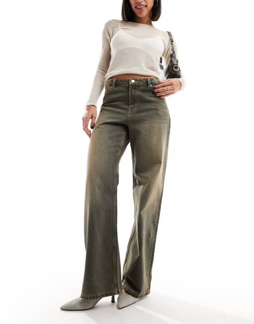 Bershka - Jeans a fondo ampio marrone effetto sporco, 4 di 5