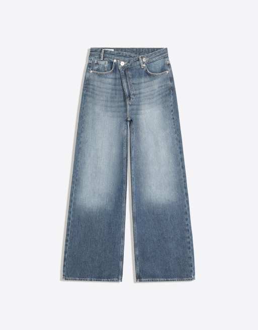 Bershka jeans a gamba ampia con vita incrociata navy, 5 di 5