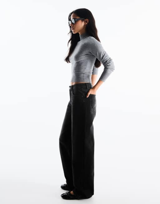 Bershka jeans a gamba larga neri, 2 di 5