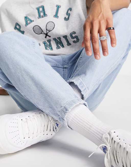 Bershka - Jeans a palloncino con fondo ampio color blu medio, 4 di 4