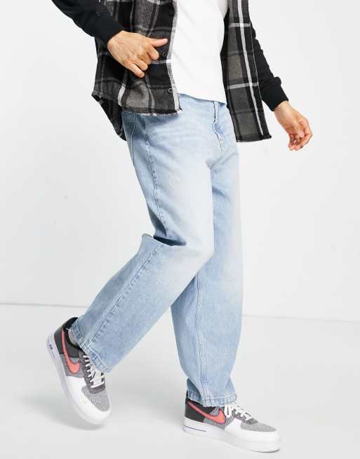 Bershka - Jeans a palloncino con fondo ampio color blu medio