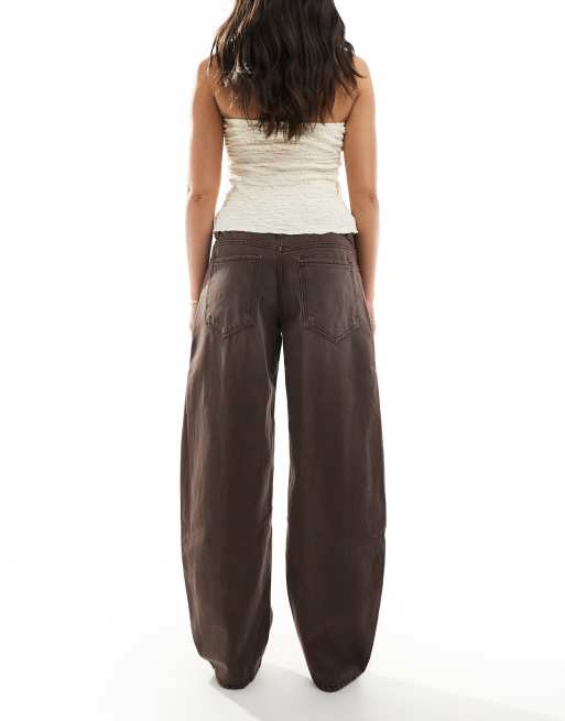 Bershka - Jeans a palloncino con fondo ampio marrone slavato, 3 di 5