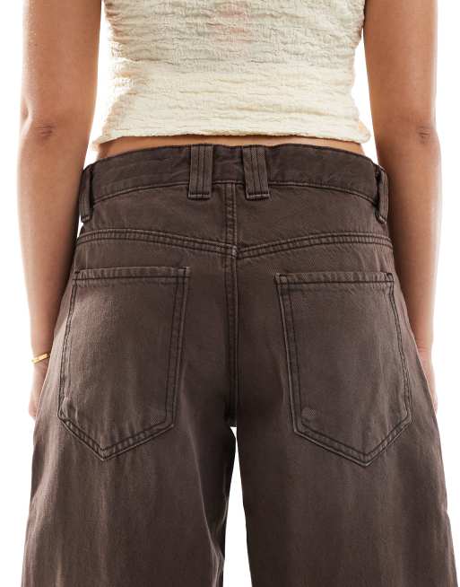 Bershka - Jeans a palloncino con fondo ampio marrone slavato, 4 di 5