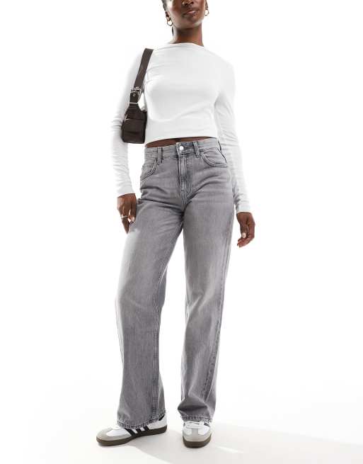 Bershka - Jeans a vita alta stile anni '90 a fondo ampio color grigio slavato