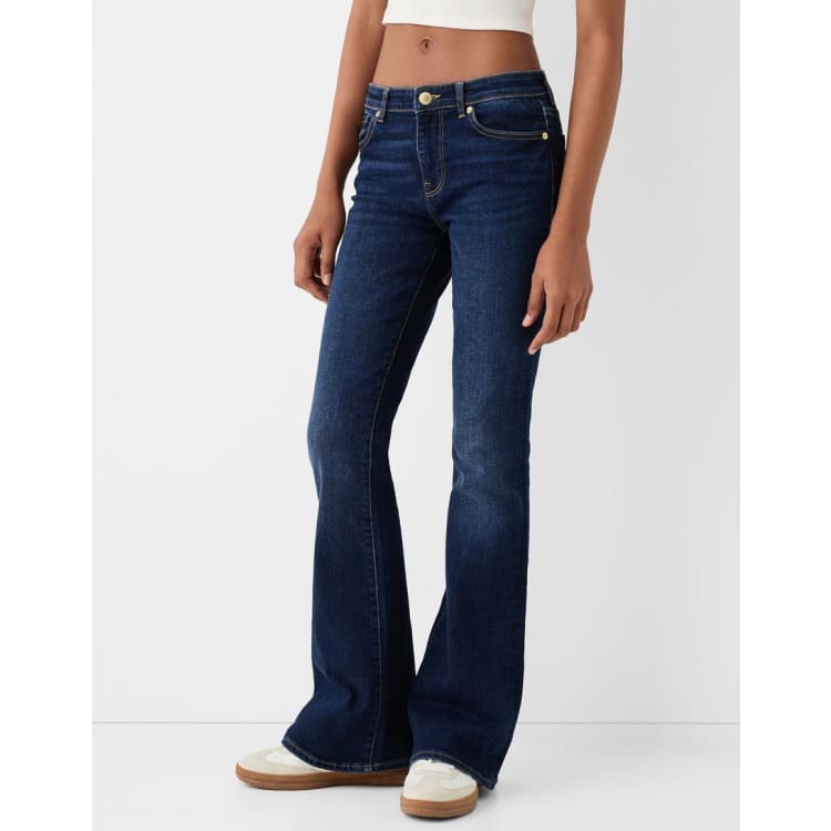 Bershka Jeans a zampa a vita alta lavaggio scuro ASOS