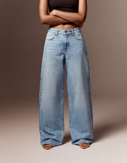 Bershka - Jeans ampi a vita alta blu medio, 3 di 5