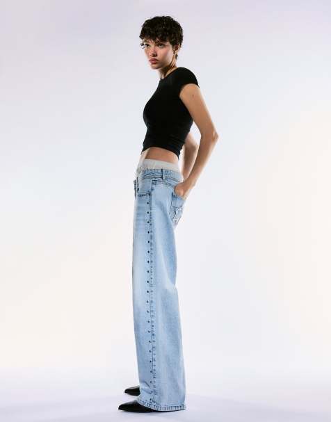 Bershka - Jeans ampi azzurri con stelle e borchie - view 1