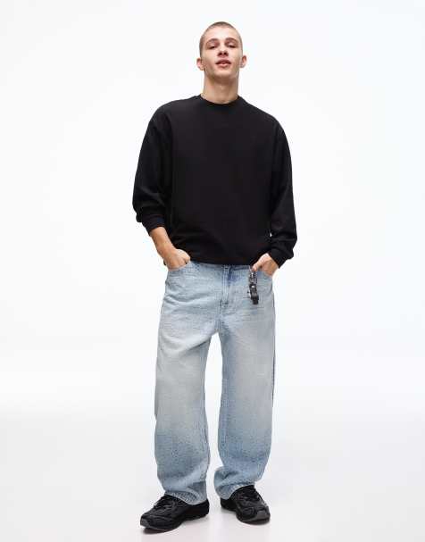 Bershka - Jeans ampi in jacquard blu medio - view 1