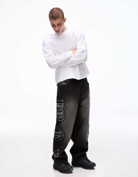 Bershka - Jeans ampi neri con toppe - view 1