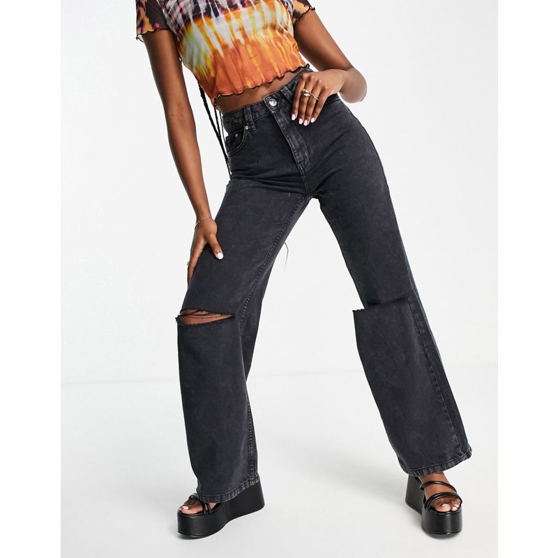 Jeans strappati Donna Bershka - Jeans anni '90 con fondo ampio e strappi sulle ginocchia in cotone organico, colore nero