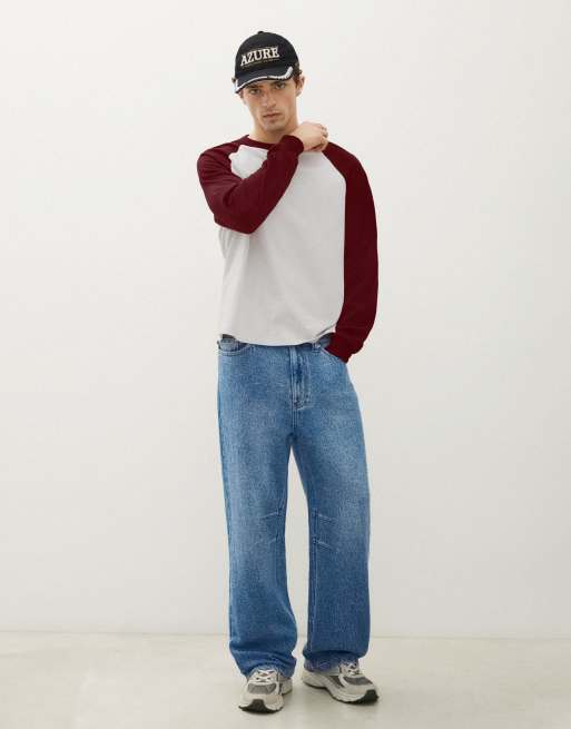 Bershka jeans baggy testurizzati in blu medio, 2 di 6
