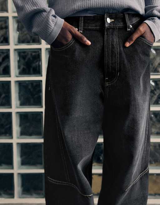 Bershka jeans balloon con dettaglio cuciture neri, 4 di 5