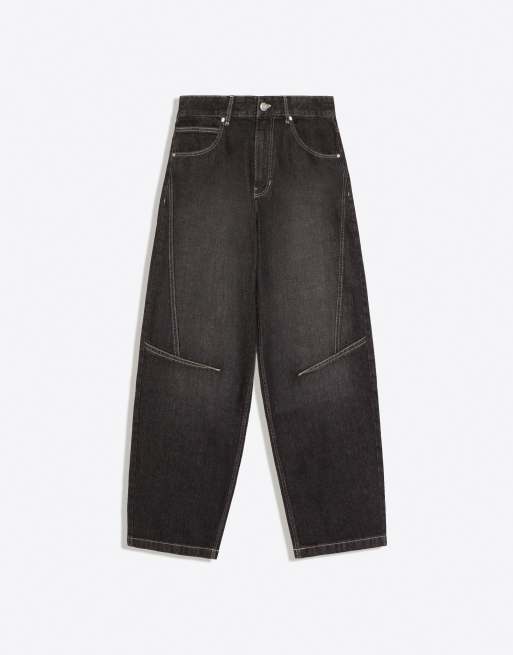 Bershka jeans balloon con dettaglio cuciture neri, 5 di 5
