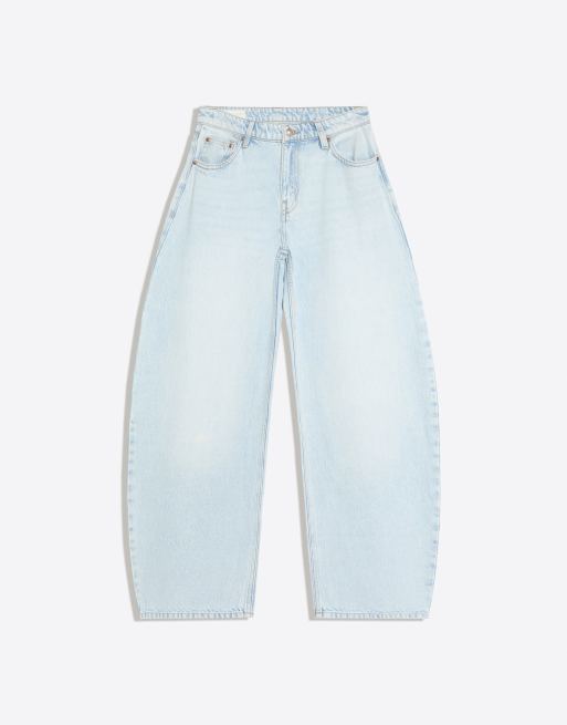 Bershka jeans barrel a vita alta in blu chiaro, 5 di 5