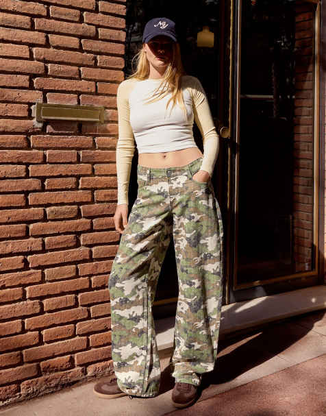 Bershka jeans barrel a vita bassa marroni - view 1