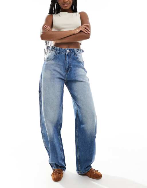Bershka - Jeans blu lavaggio medio con vita regolabile