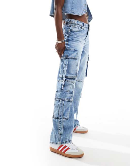 Bershka Jeans cargo blu lavaggio chiaro