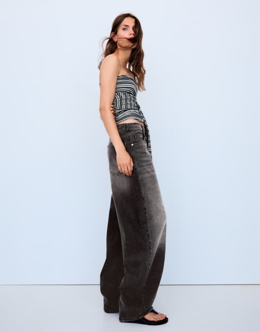 Bershka - Jeans cilindrici a vita alta neri, 3 di 4