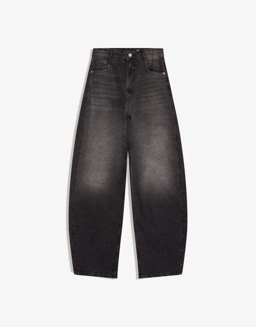 Bershka - Jeans cilindrici a vita alta neri, 4 di 4