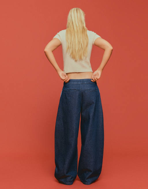 Bershka jeans con piega attorcigliata in denim blu, 3 di 6