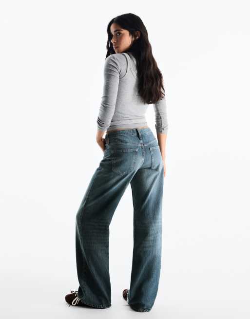 Bershka jeans dritti a vita bassa blu, 3 di 6