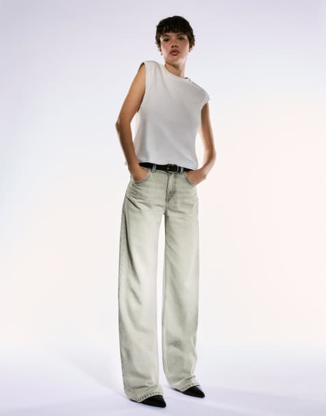 Bershka - Jeans dritti con fondo ampio grigi - view 1