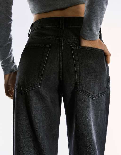 Bershka - Jeans dritti con fondo ampio neri, 3 di 4