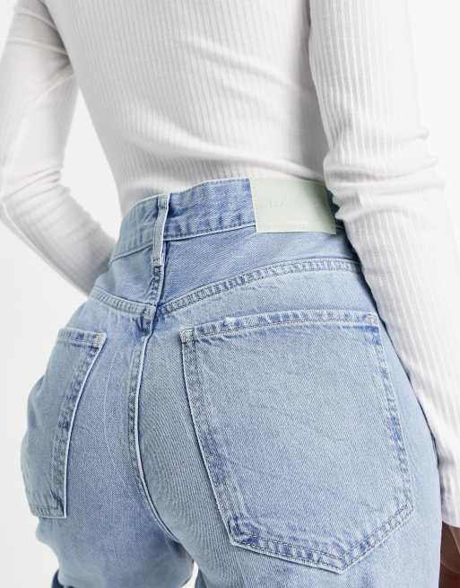 Bershka - Jeans extra larghi con orlo grezzo, colore blu, 3 di 4