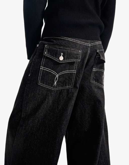 Bershka - Jeans extra larghi neri ricamati, 2 di 4