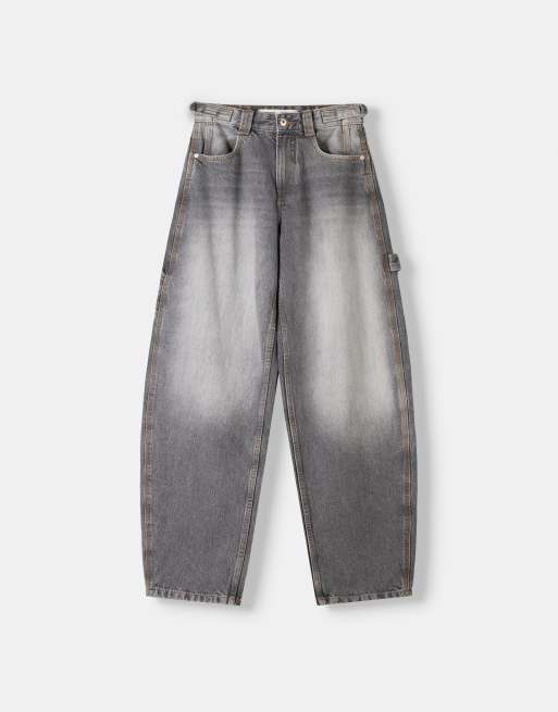 Bershka - Jeans grigio chiaro bombati regolabili, 4 di 4